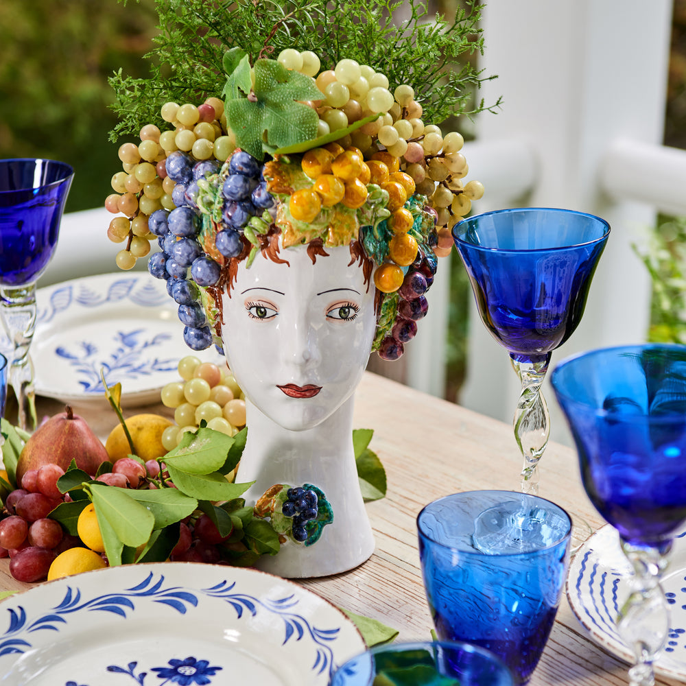 DONATELLO HEADS: Ceramic Head Vase - Grape Decor - artisticaitalian.com