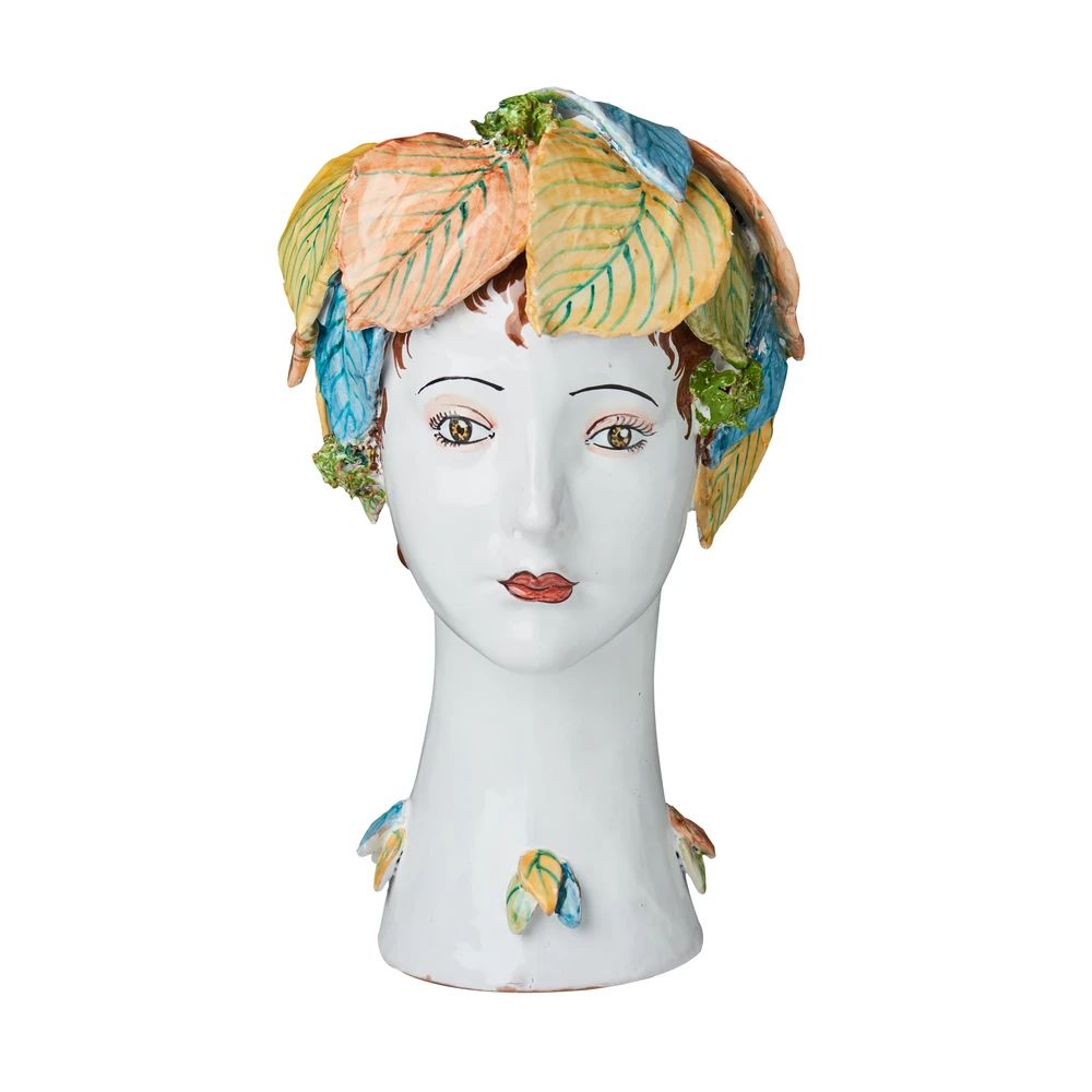 DONATELLO HEADS: Ceramic Head Vase - Leaves Decor - artisticaitalian.com