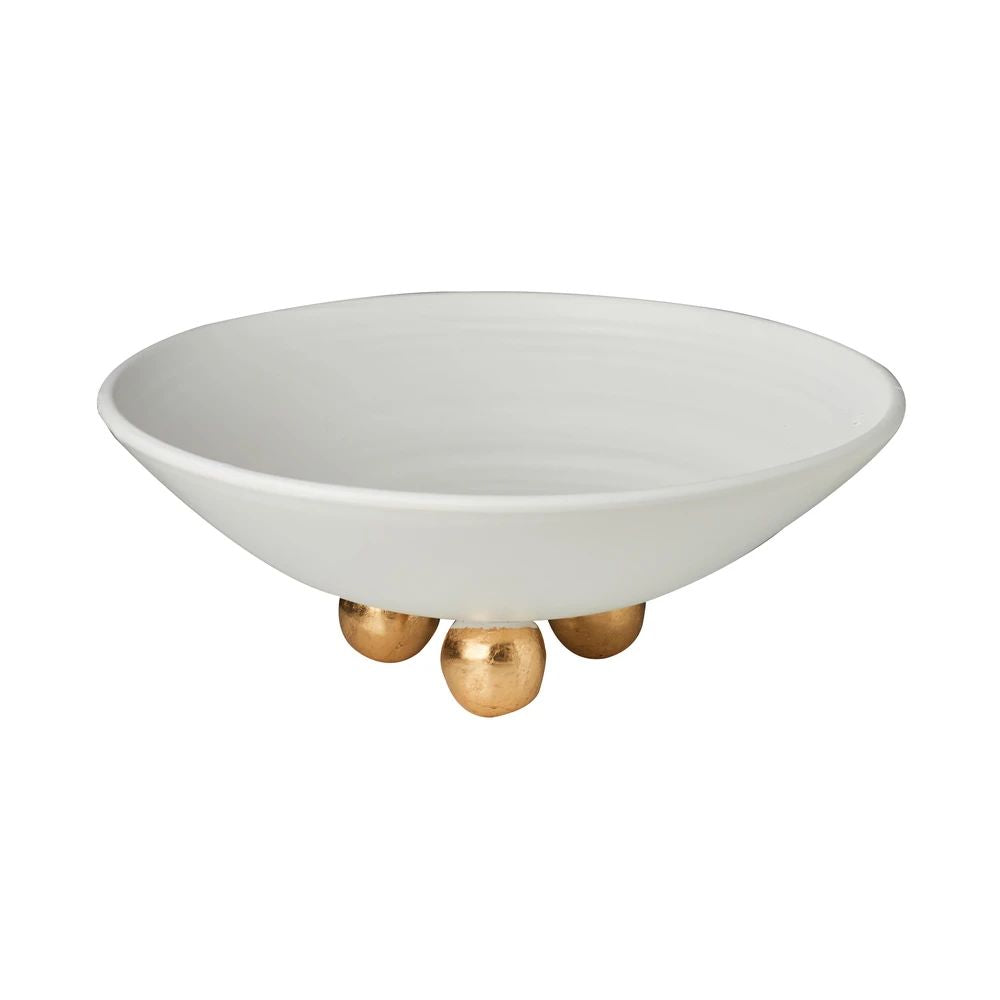 ABIGAILS - CATALINA Round Centerpiece Bowl Matte White with Gold Feet - artisticaitalian.com