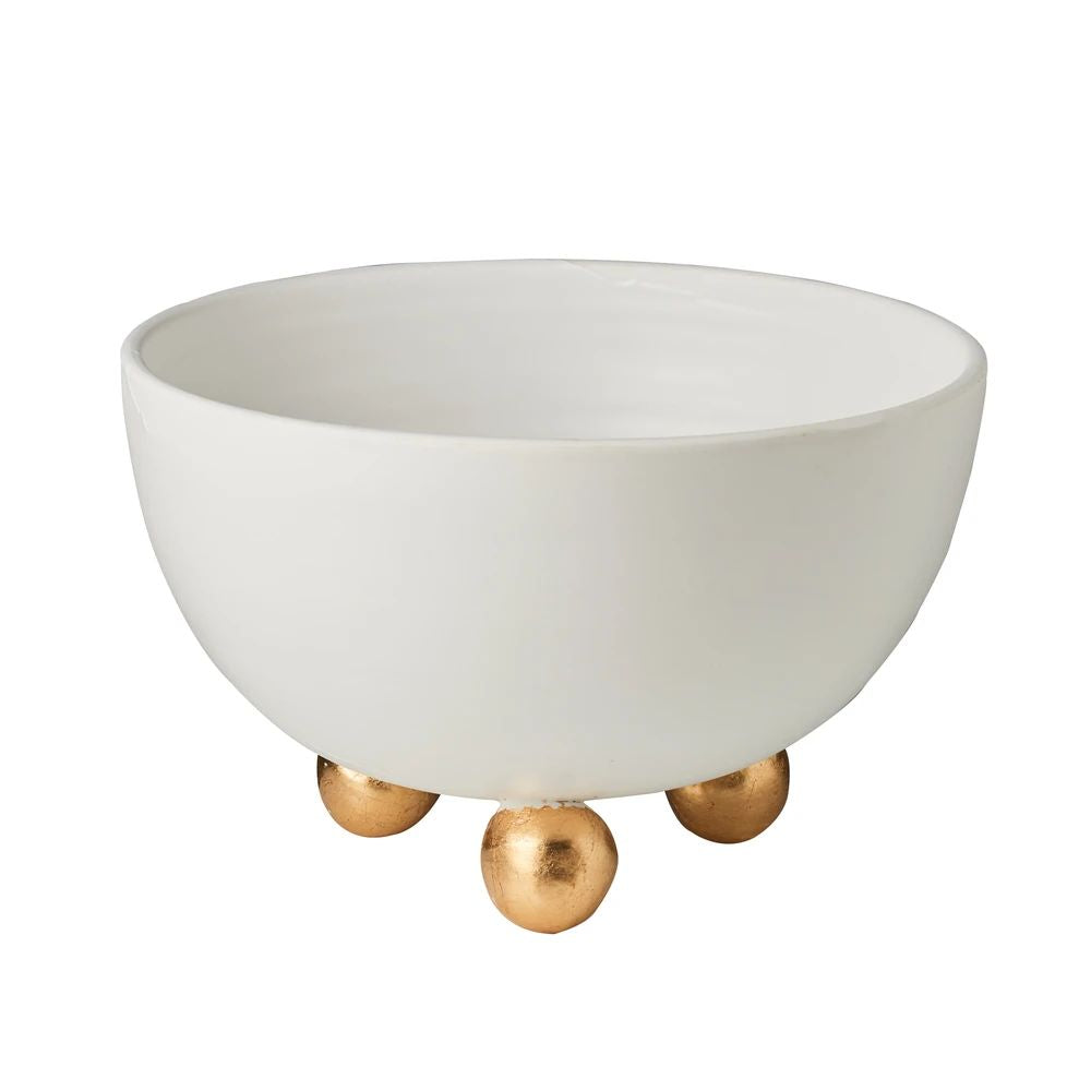 ABIGAILS - CATALINA Round Centerpiece Deep Bowl Matte White with Gold Feet - artisticaitalian.com