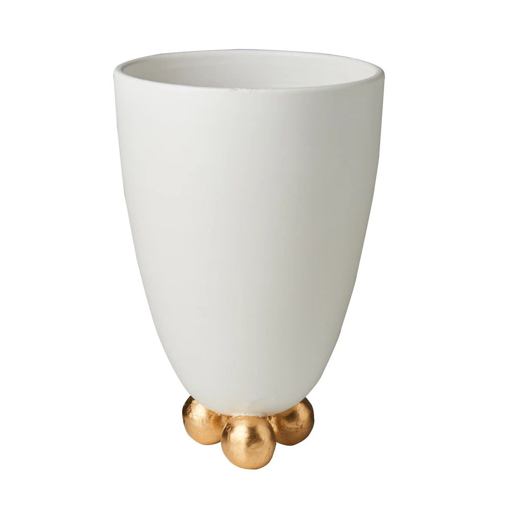 ABIGAILS - CATALINA Round Footed Vase Matte White with Gold Feet - artisticaitalian.com