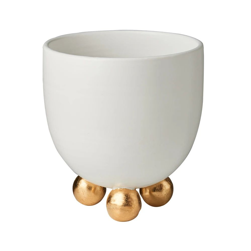 ABIGAILS - CATALINA Round Short Vase Matte White with Gold Feet - artisticaitalian.com