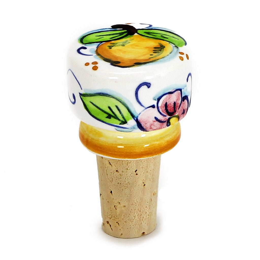 DERUTA VARIO: DeLuxe Round Cylindrical Bottle Cork Stopper Lemon &amp; Flower Design [R] - artisticaitalian.com