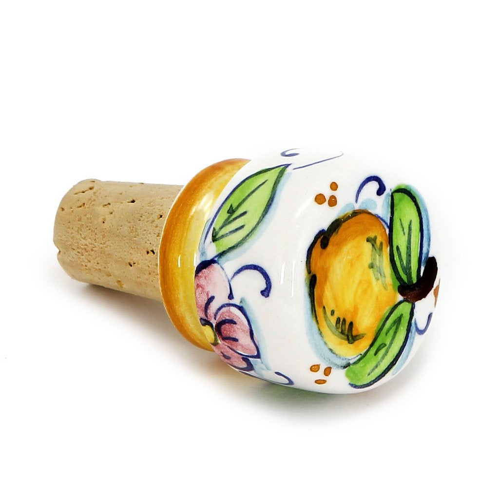 DERUTA VARIO: DeLuxe Round Cylindrical Bottle Cork Stopper Lemon & Flower Design [R] - artisticaitalian.com