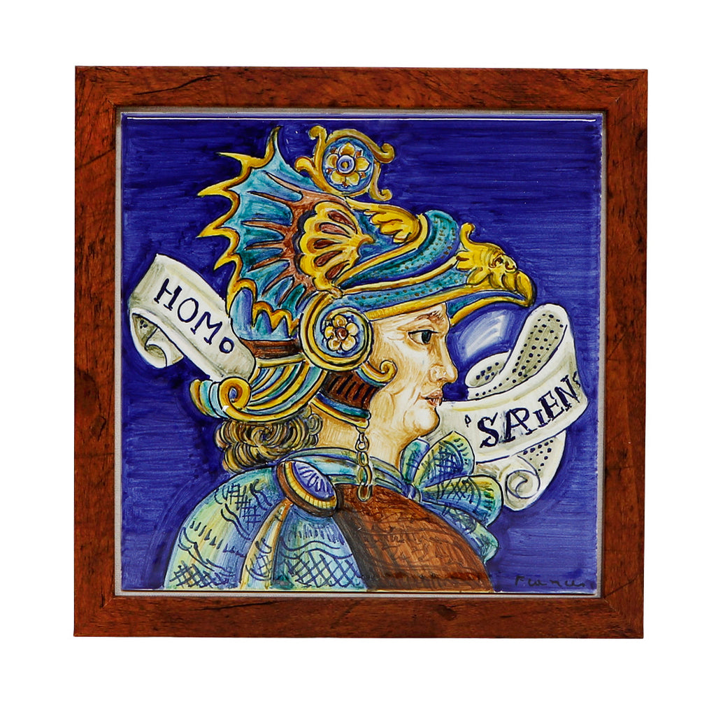 WALL ART: Hand Painted Deruta Tile framed on a Shadow Box (Homo Sapiens) - artisticaitalian.com