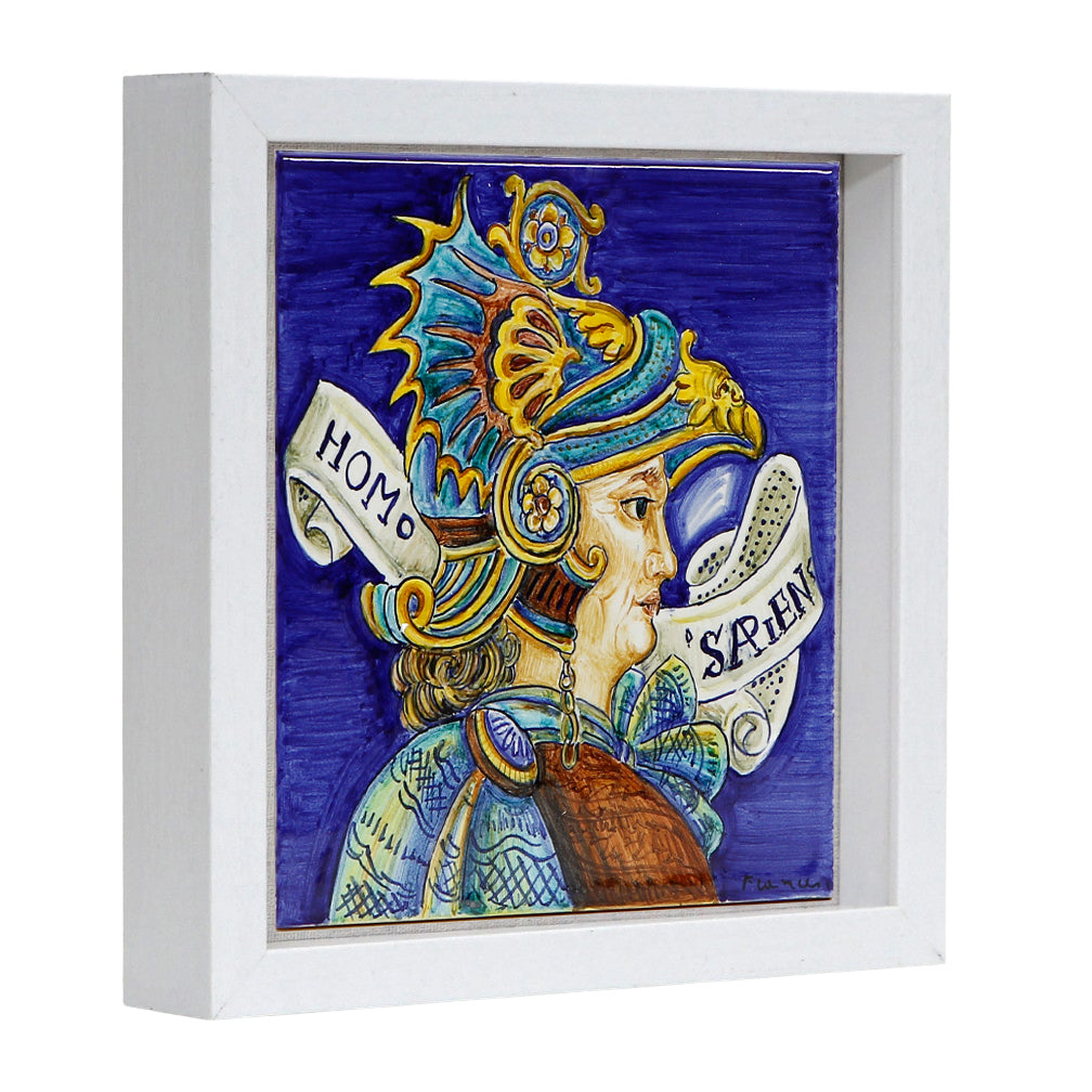 WALL ART: Hand Painted Deruta Tile framed on a Shadow Box (Homo Sapiens) - artisticaitalian.com