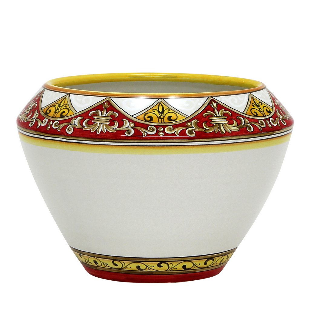 DERUTA BELLA: Cachepot/Centerpiece - Red, Gold, White Design - (Premium Masterpiece by Francesca Niccacci) - artisticaitalian.com