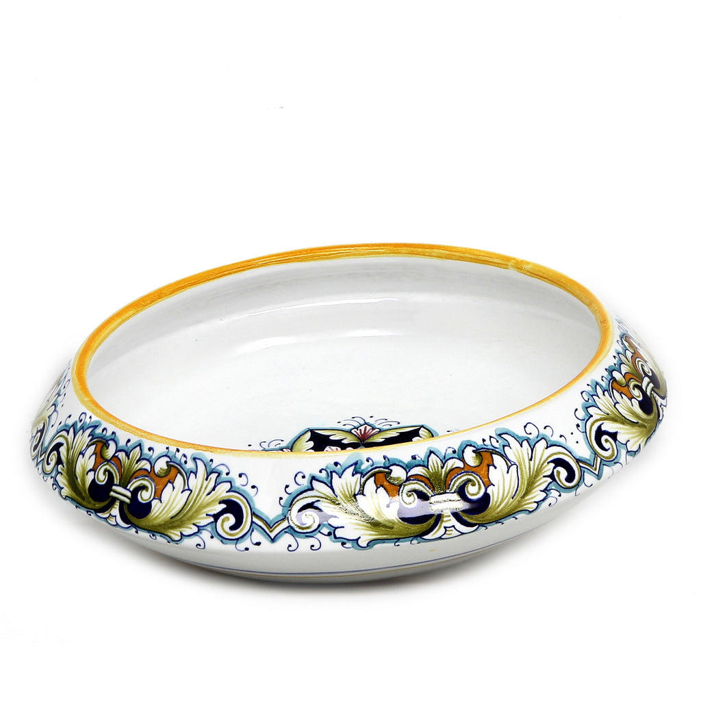 DERUTA BELLA: Round Large Centerpiece Bowl - Deruta Vario Foglie Design - (Premium Masterpiece by Francesca Niccacci) - artisticaitalian.com