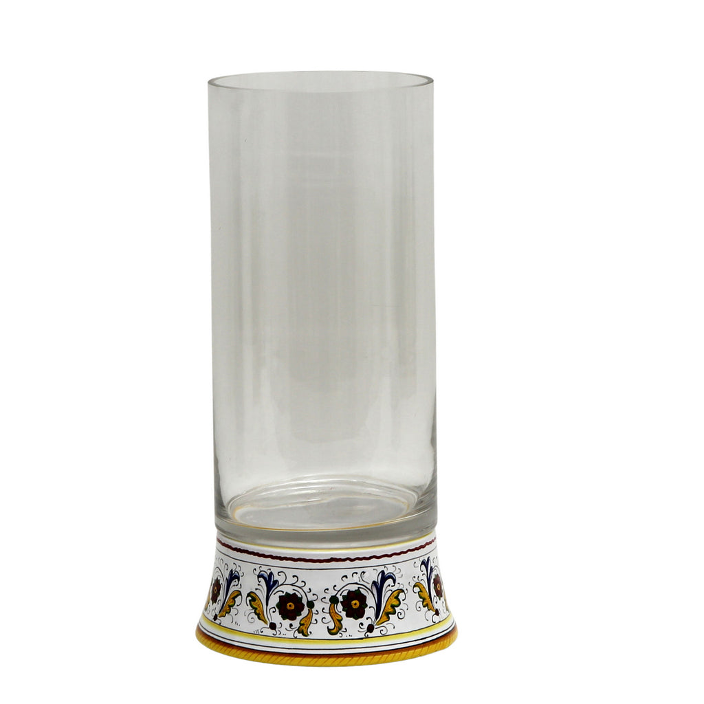 DERUTA BELLA VETRO: Cylindrical Glass Vase on ceramic base PERUGINO design - CLEAR Glass - artisticaitalian.com