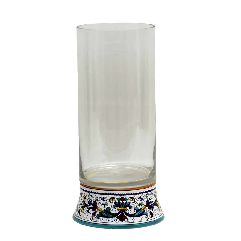 DERUTA BELLA VETRO: Cylindrical Glass Vase on ceramic base RICCO DERUTA design - CLEAR Glass - artisticaitalian.com