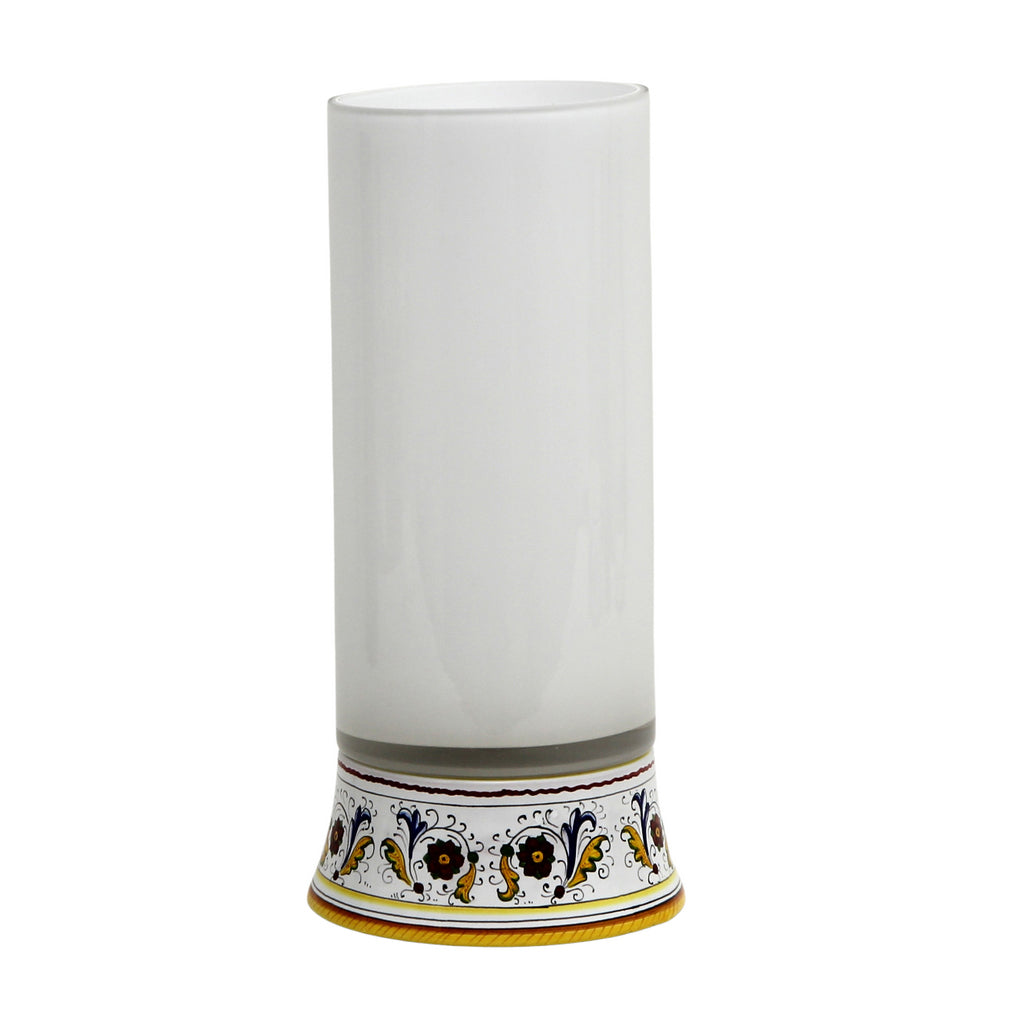 DERUTA BELLA VETRO: Cylindrical Glass Vase on ceramic base PERUGINO design - WHITE Glass - artisticaitalian.com