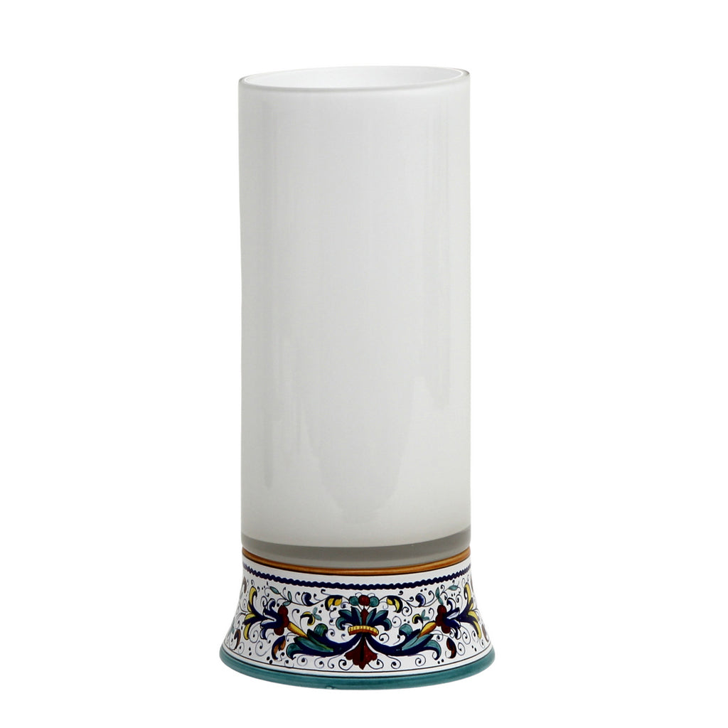 DERUTA BELLA VETRO: Cylindrical Glass Vase on ceramic base RICCO DERUTA design - WHITE Glass - artisticaitalian.com