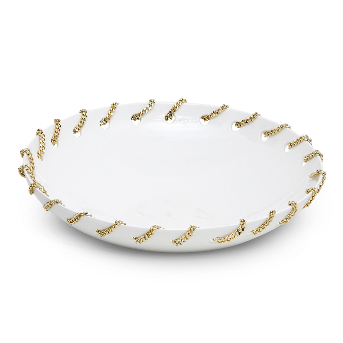 PURITY GLAMOUR: Extra Large Round Bowl - Pure White with Gold Chain - artisticaitalian.com