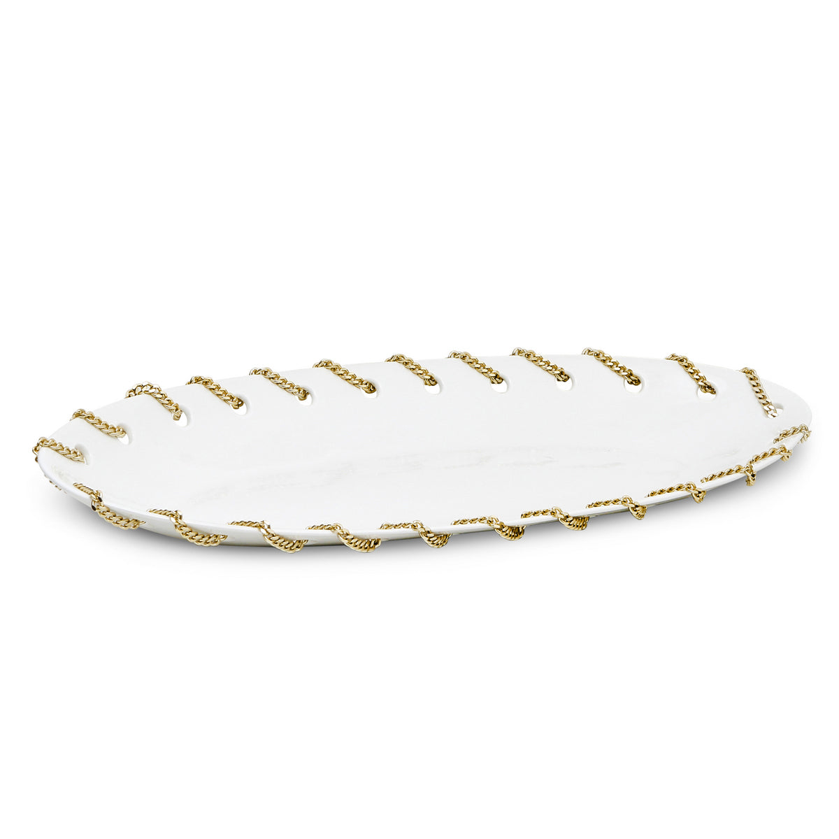 PURITY GLAMOUR: Large Oval Tray Centerpiece - Pure White with Gold Chain - artisticaitalian.com