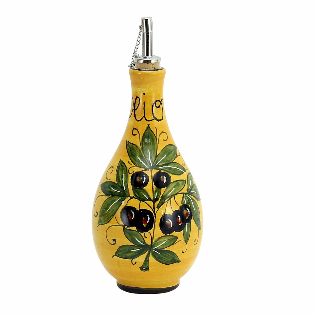 OLIVE FONDO GIALLO: OLIO bottle container with pourer. [R] - artisticaitalian.com