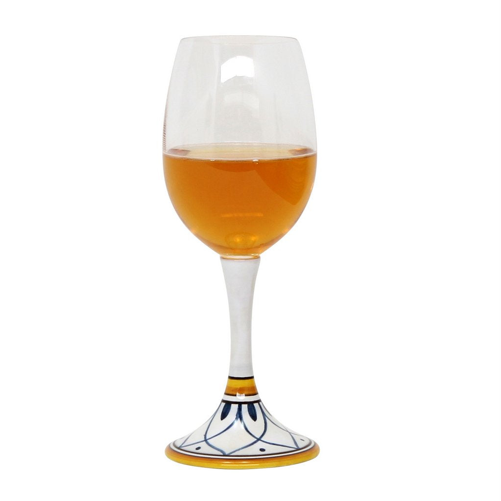 DERUTA STEMWARE: Pinot Glass on Hand Painted Ceramic Base TROPEA Design - artisticaitalian.com