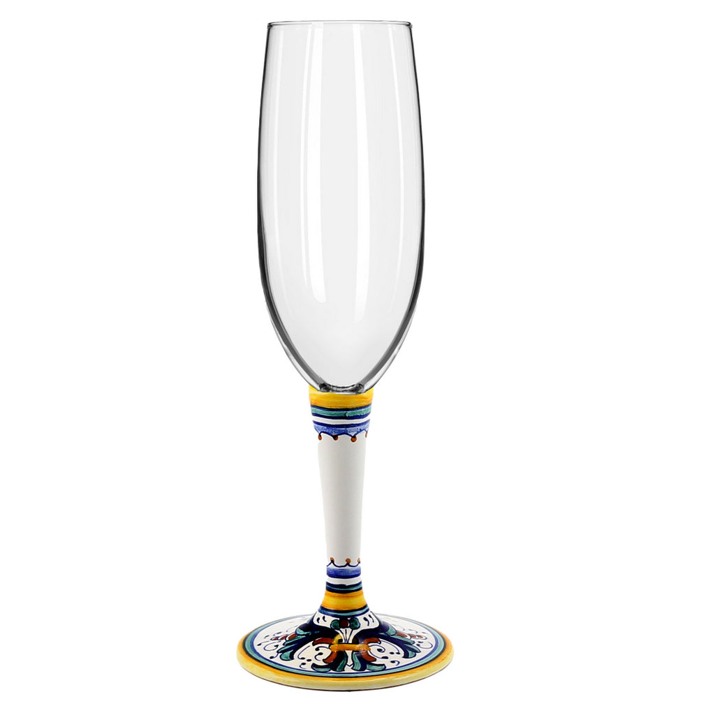 DERUTA STEMWARE: Champagne Flute on Hand Painted Ceramic Base RICCO DERUTA Design - artisticaitalian.com