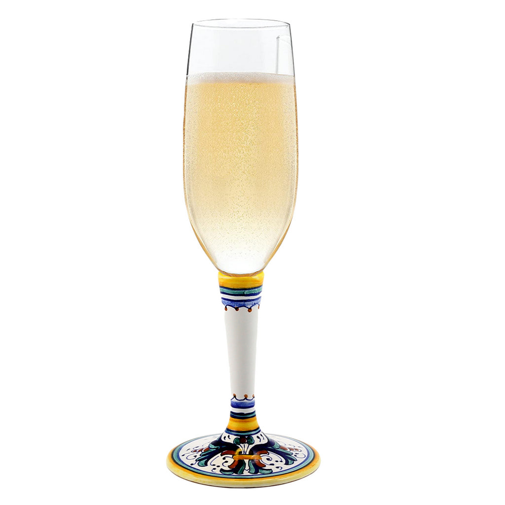 DERUTA STEMWARE: Champagne Flute on Hand Painted Ceramic Base RICCO DERUTA Design - artisticaitalian.com