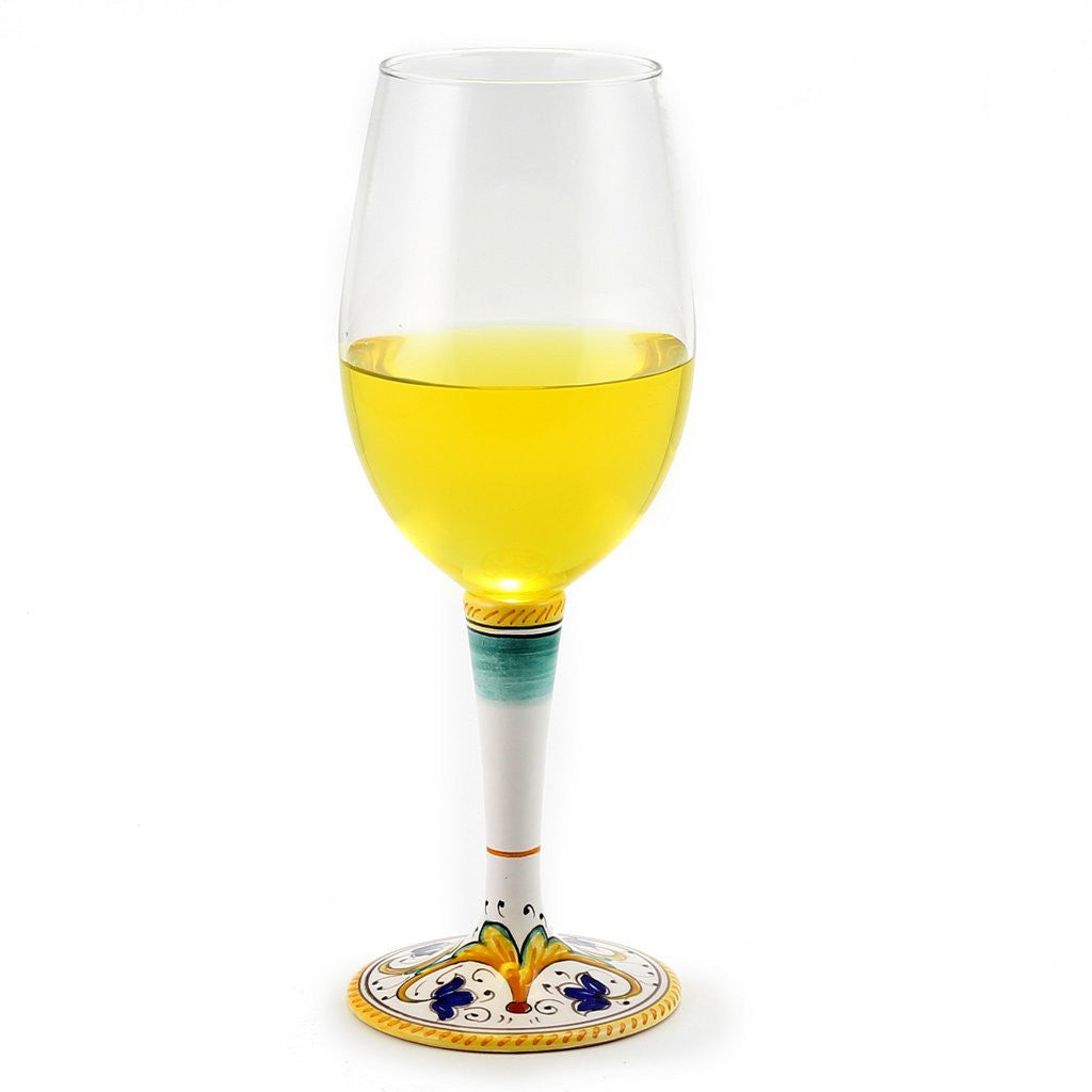 DERUTA STEMWARE: Pinot Glass on Hand Painted Ceramic Base PERUGINO Design - artisticaitalian.com