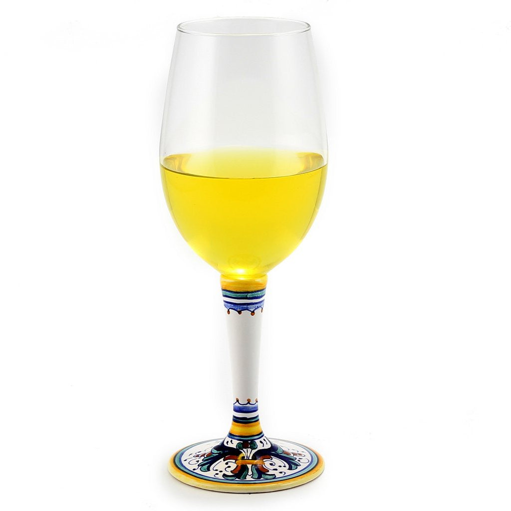 DERUTA STEMWARE: Pinot Glass on Hand Painted Ceramic Base RICCO DERUTA Design - artisticaitalian.com