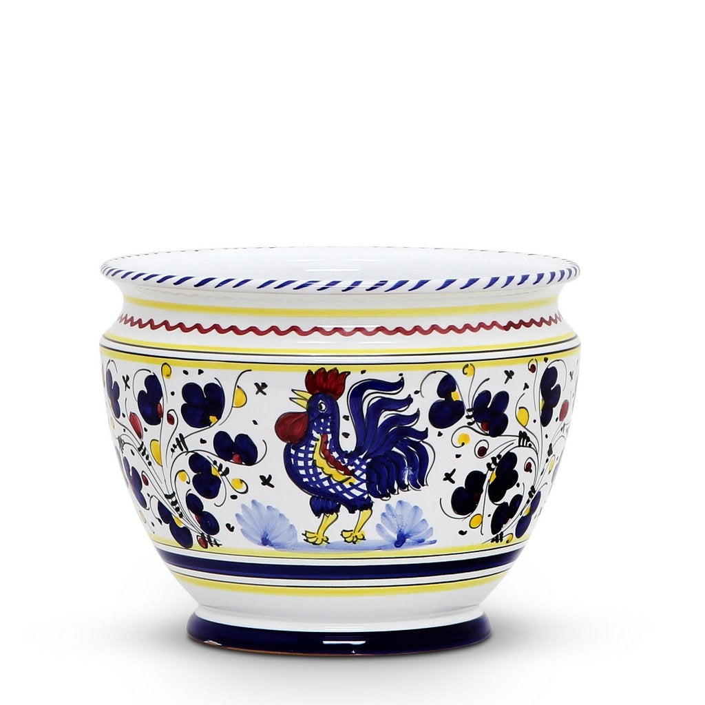 ORVIETO BLUE ROOSTER: Luxury Cachepot Planter Small - artisticaitalian.com