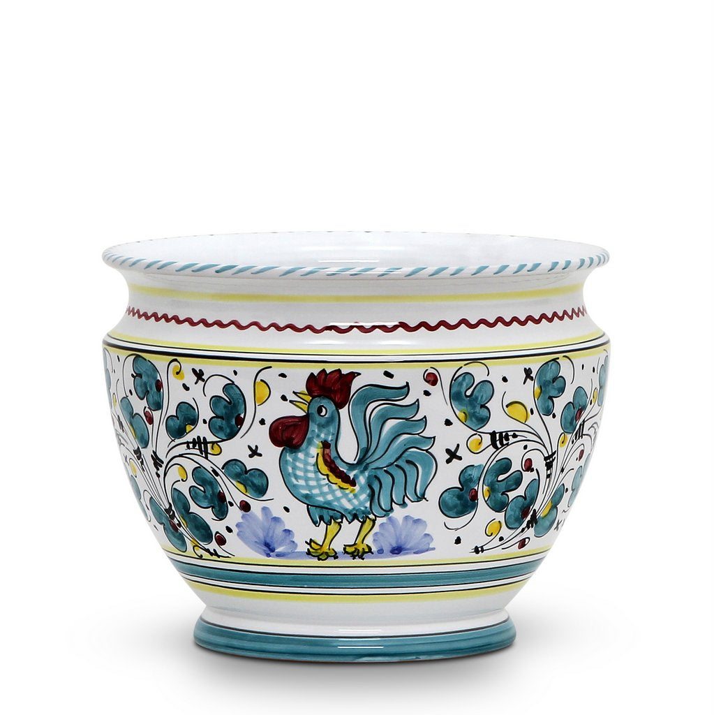 ORVIETO GREEN ROOSTER: Luxury Cachepot Planter Small - artisticaitalian.com