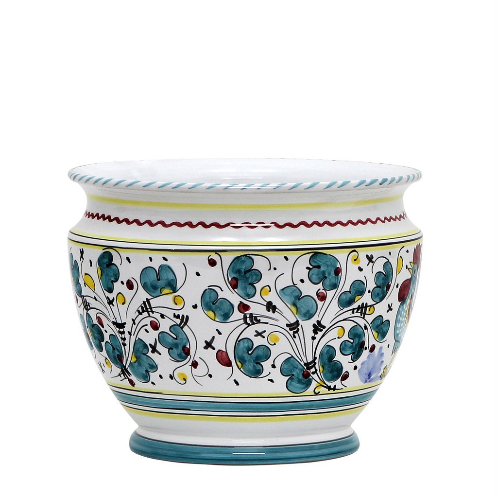 ORVIETO GREEN ROOSTER: Luxury Cachepot Planter Small - artisticaitalian.com