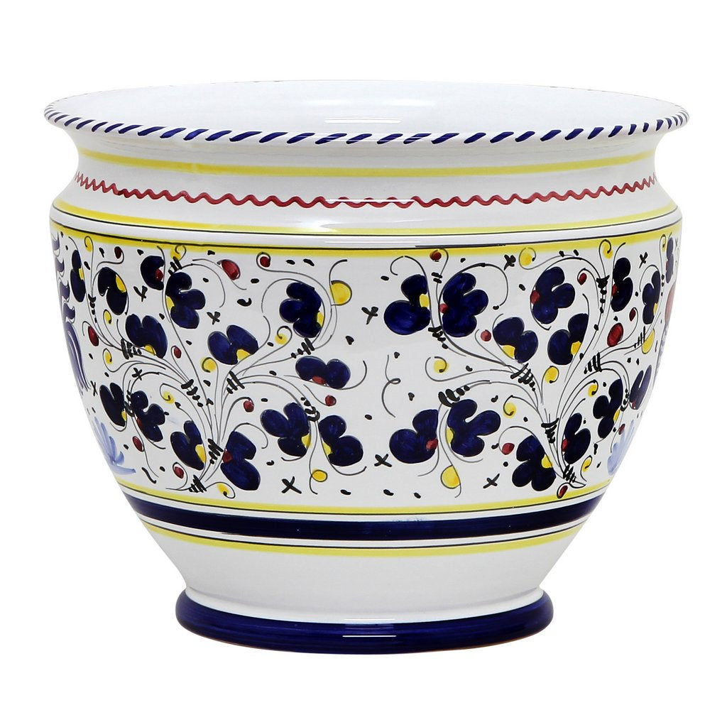 ORVIETO BLUE ROOSTER: Luxury Cachepot Planter Large - artisticaitalian.com