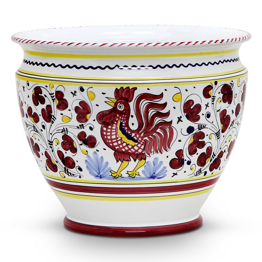 ORVIETO RED ROOSTER: Luxury Cachepot Planter Large - artisticaitalian.com