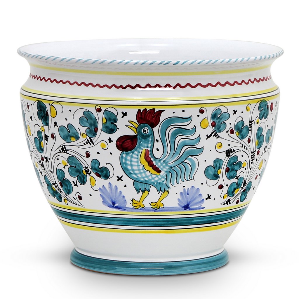 ORVIETO GREEN ROOSTER: Luxury Cachepot Planter Large - artisticaitalian.com