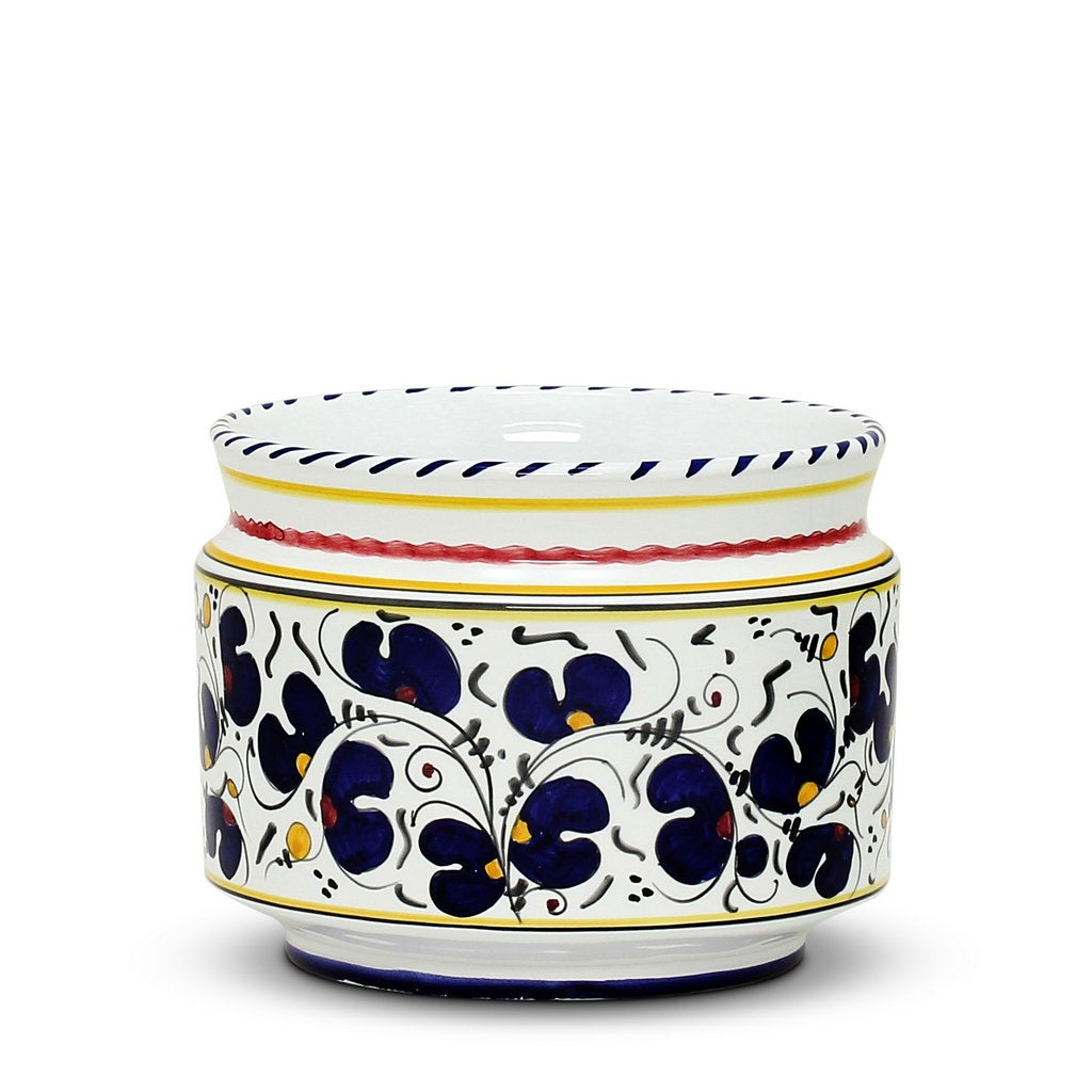 ORVIETO BLUE ROOSTER: Cylindrical Cover Pot - Cachepot Planter (Small) - artisticaitalian.com