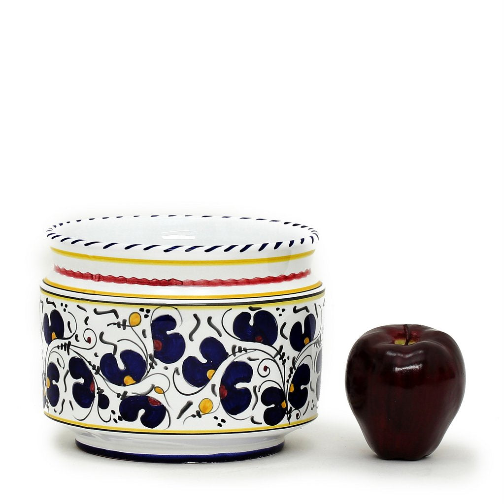 ORVIETO BLUE ROOSTER: Cylindrical Cover Pot - Cachepot Planter (Small) - artisticaitalian.com