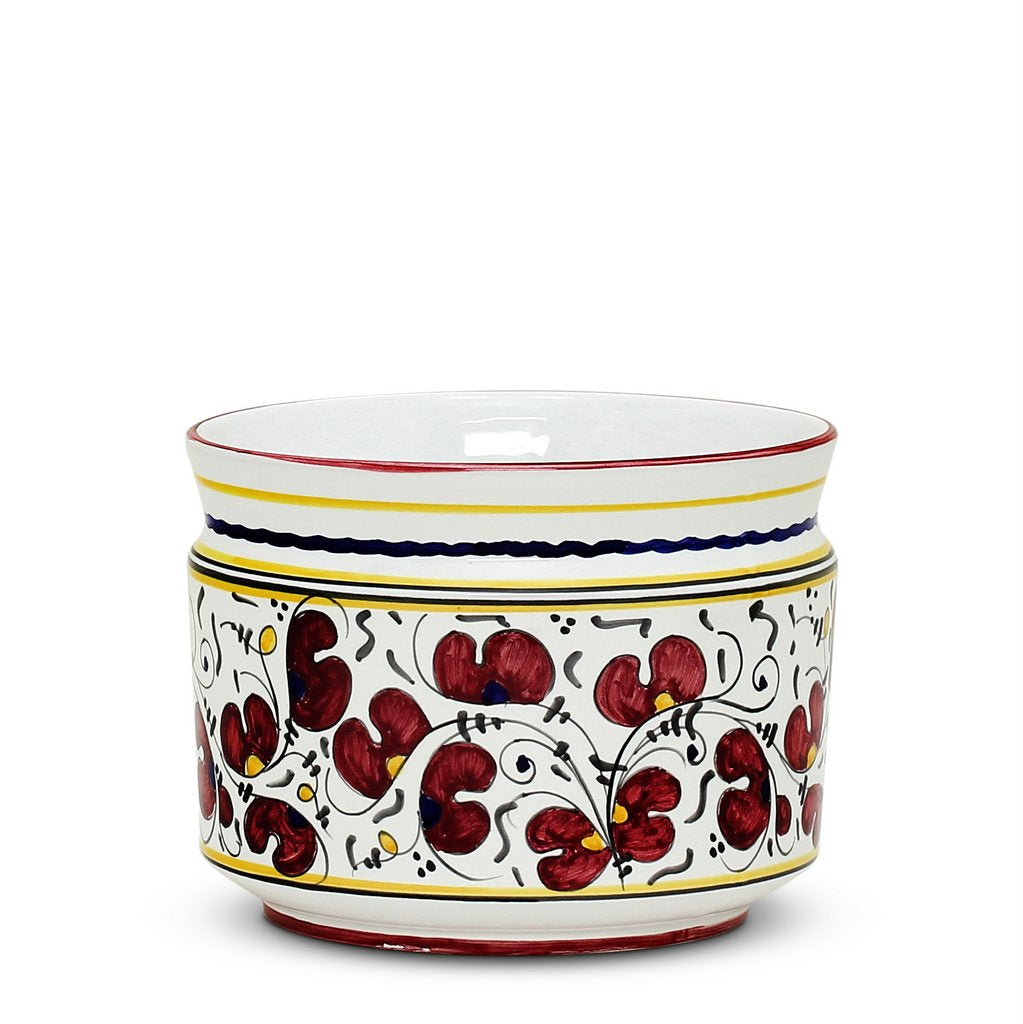 ORVIETO RED ROOSTER: Cylindrical Cover Pot - Cachepot Planter (Small) - artisticaitalian.com