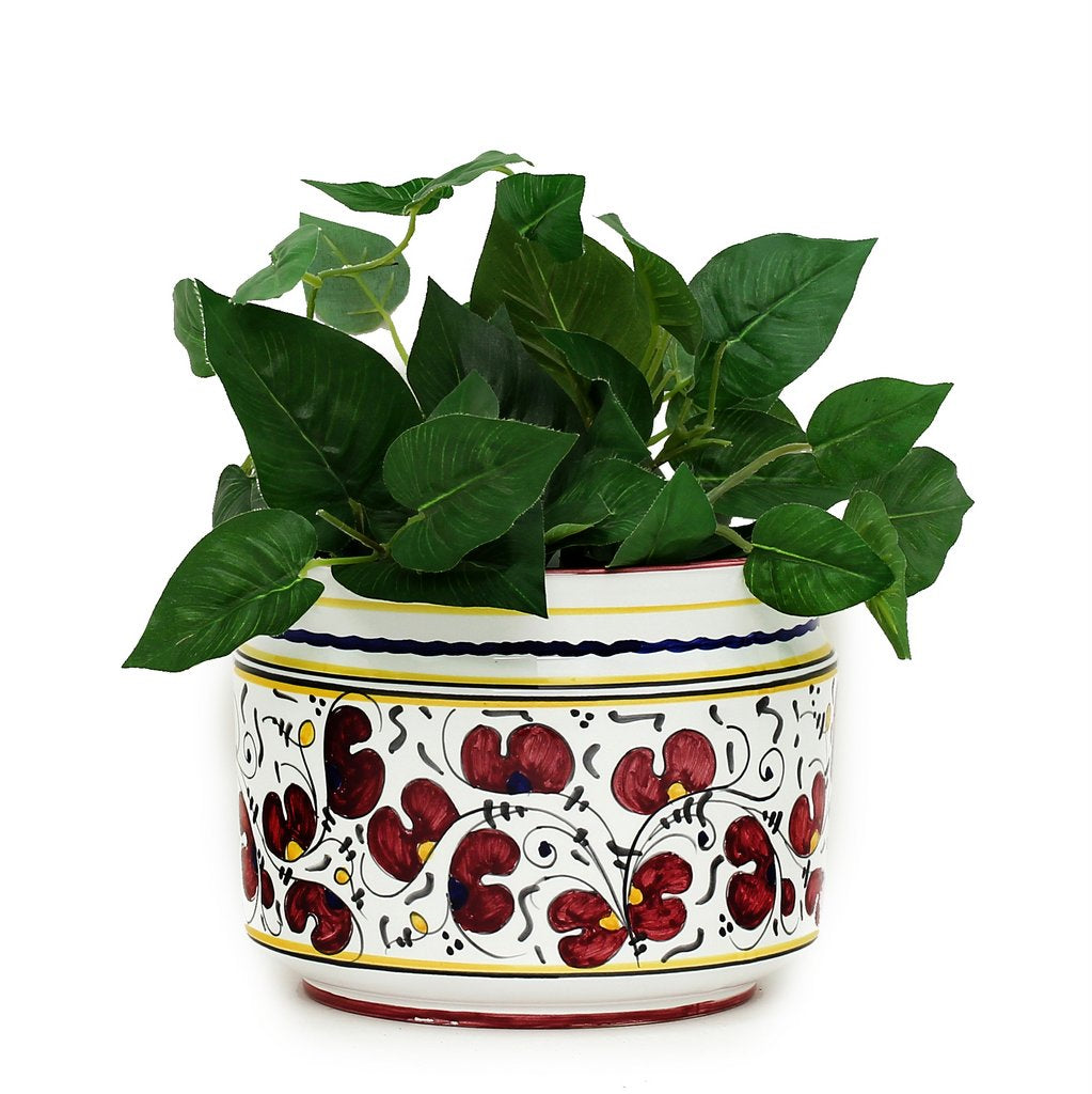 ORVIETO RED ROOSTER: Cylindrical Cover Pot - Cachepot Planter (Small) - artisticaitalian.com