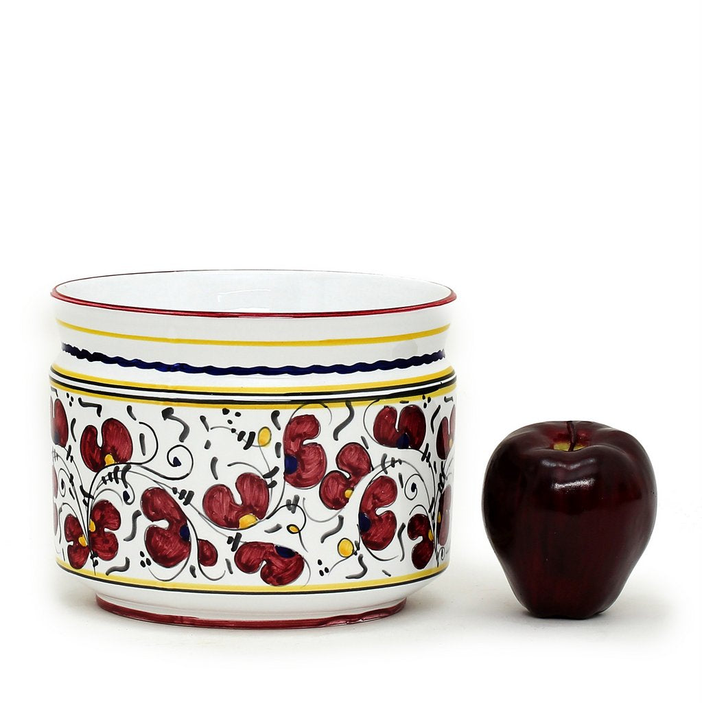 ORVIETO RED ROOSTER: Cylindrical Cover Pot - Cachepot Planter (Small) - artisticaitalian.com