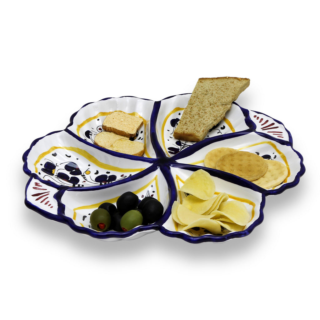 ORVIETO BLUE ROOSTER: Snack Tray Fiore/Shell - Six Compartments - artisticaitalian.com