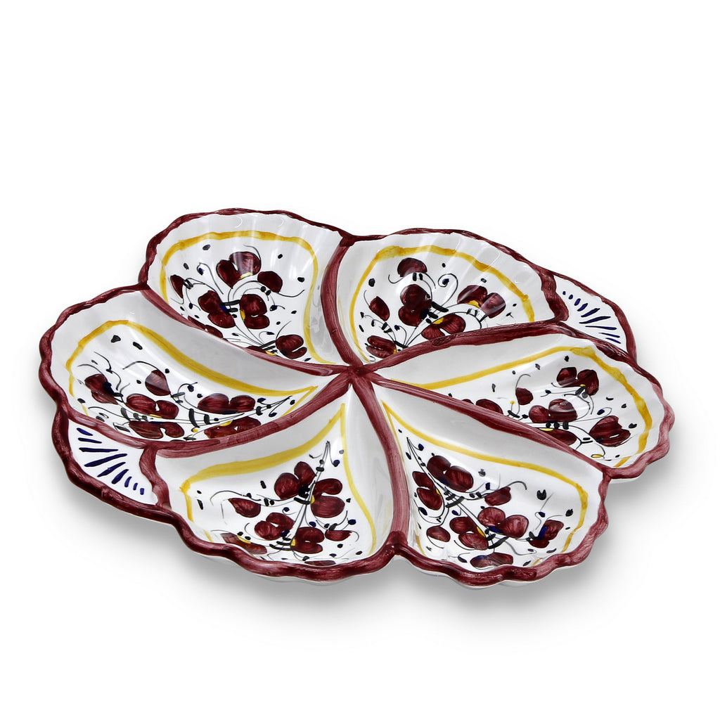 ORVIETO RED ROOSTER: Snack Tray Fiore/Shell - Six Compartments - artisticaitalian.com