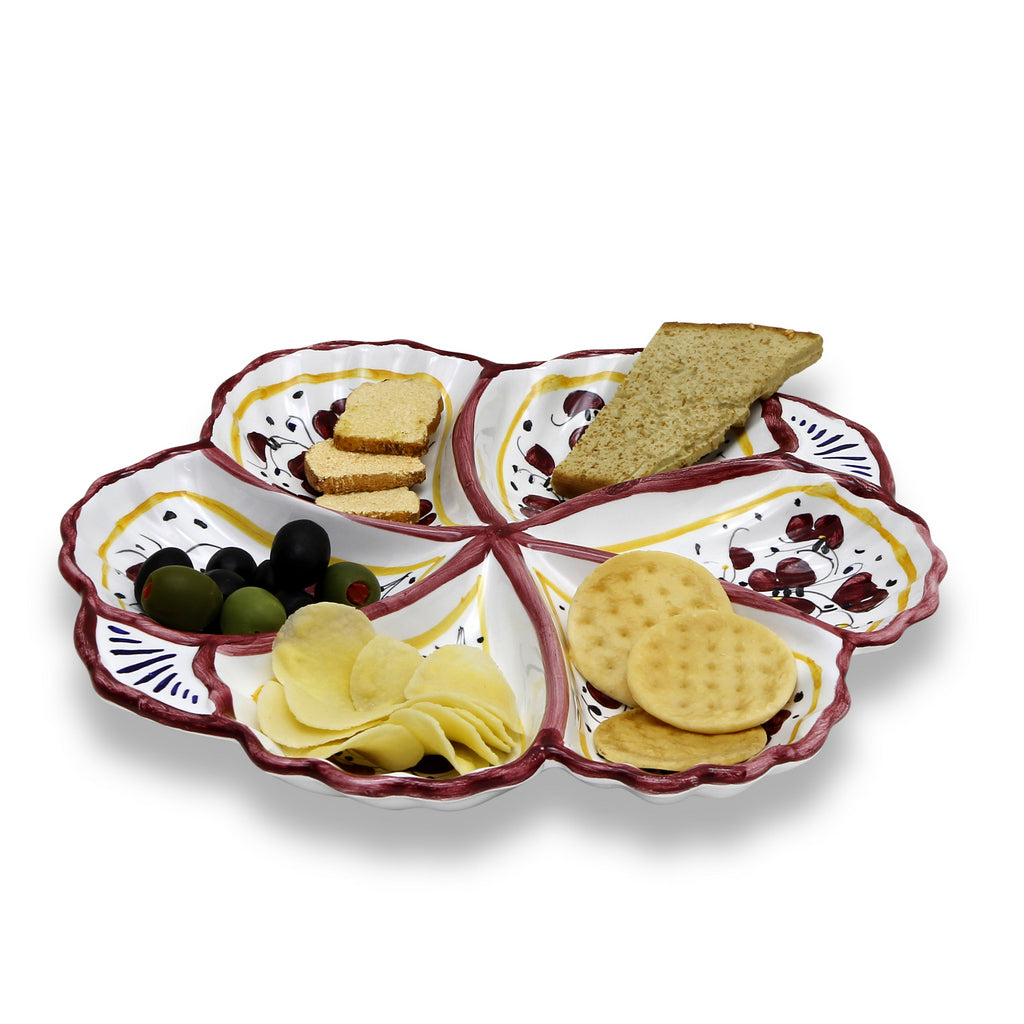 ORVIETO RED ROOSTER: Snack Tray Fiore/Shell - Six Compartments - artisticaitalian.com