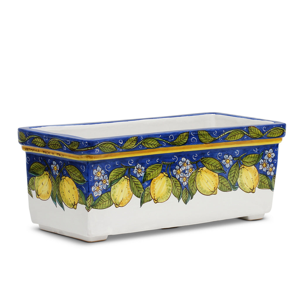 SICILIA: Rectangular Jardiniere from Caltagirone Sicily (Indoor-Outdoor) - BLUE Lemon Design - artisticaitalian.com