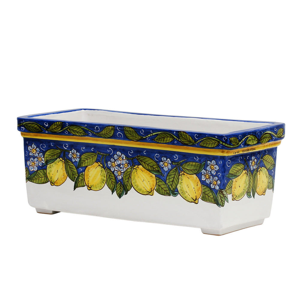 SICILIA: Rectangular Jardiniere from Caltagirone Sicily (Indoor-Outdoor) - BLUE Lemon Design - artisticaitalian.com