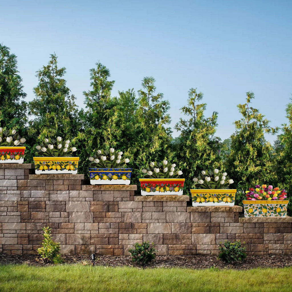 SICILIA: Rectangular Jardiniere from Caltagirone Sicily (Indoor-Outdoor) - YELLOW Lemon Design - artisticaitalian.com