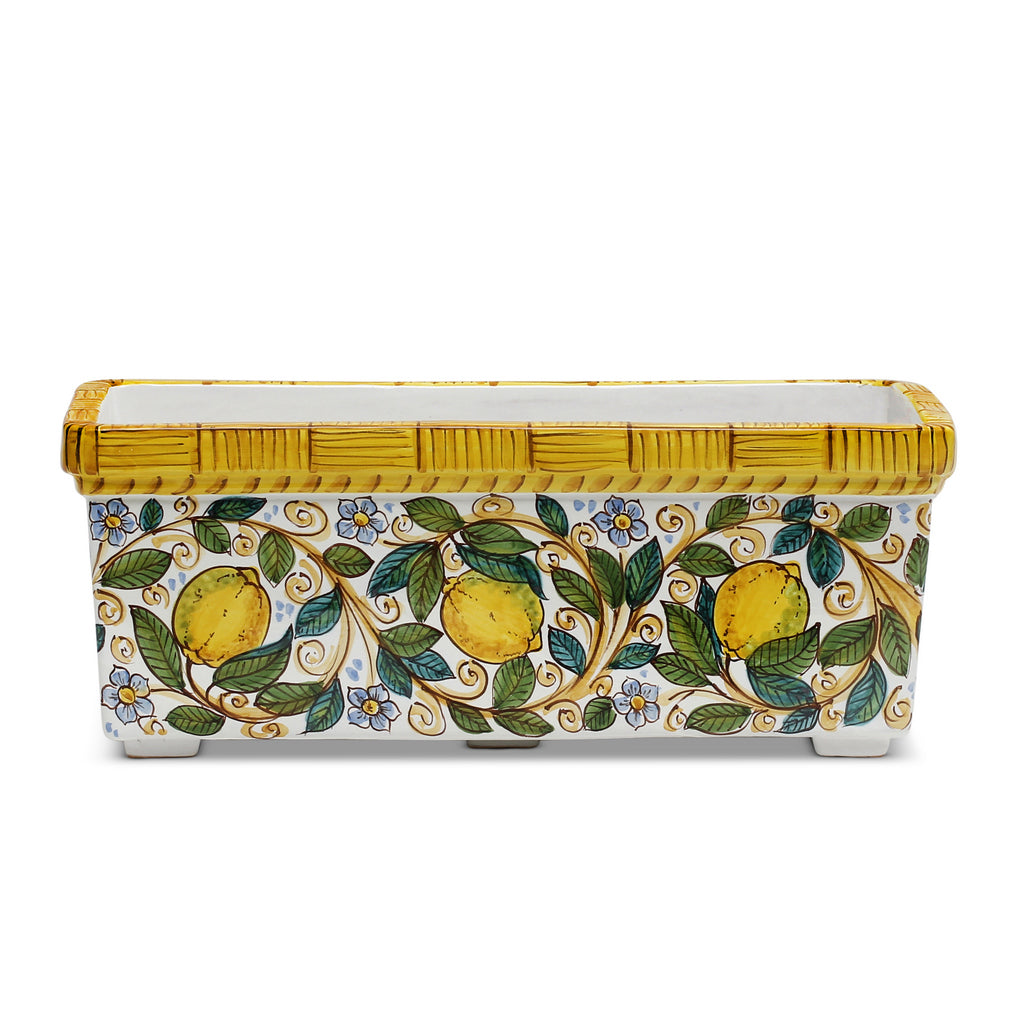 SICILIA: Rectangular Jardiniere from Caltagirone Sicily (Indoor-Outdoor) - Lemon Design - artisticaitalian.com