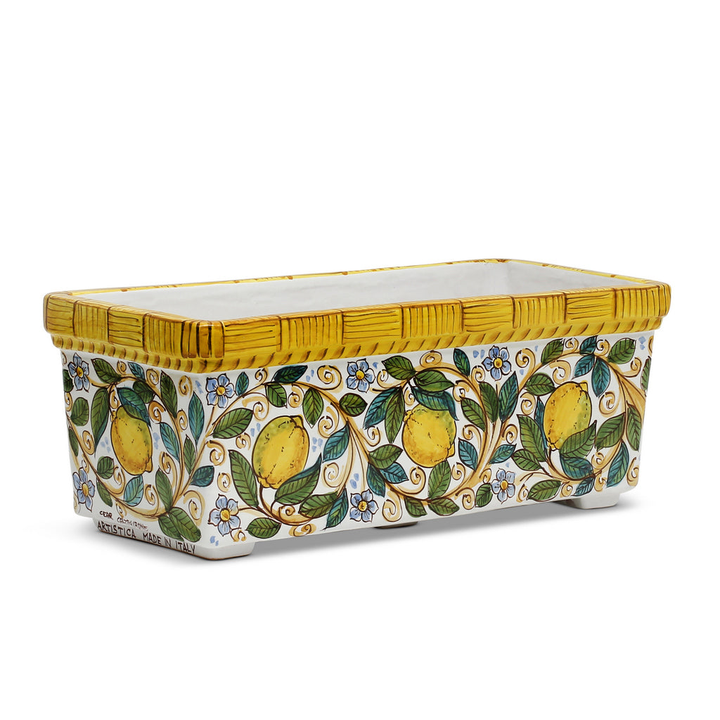 SICILIA: Rectangular Jardiniere from Caltagirone Sicily (Indoor-Outdoor) - Lemon Design - artisticaitalian.com