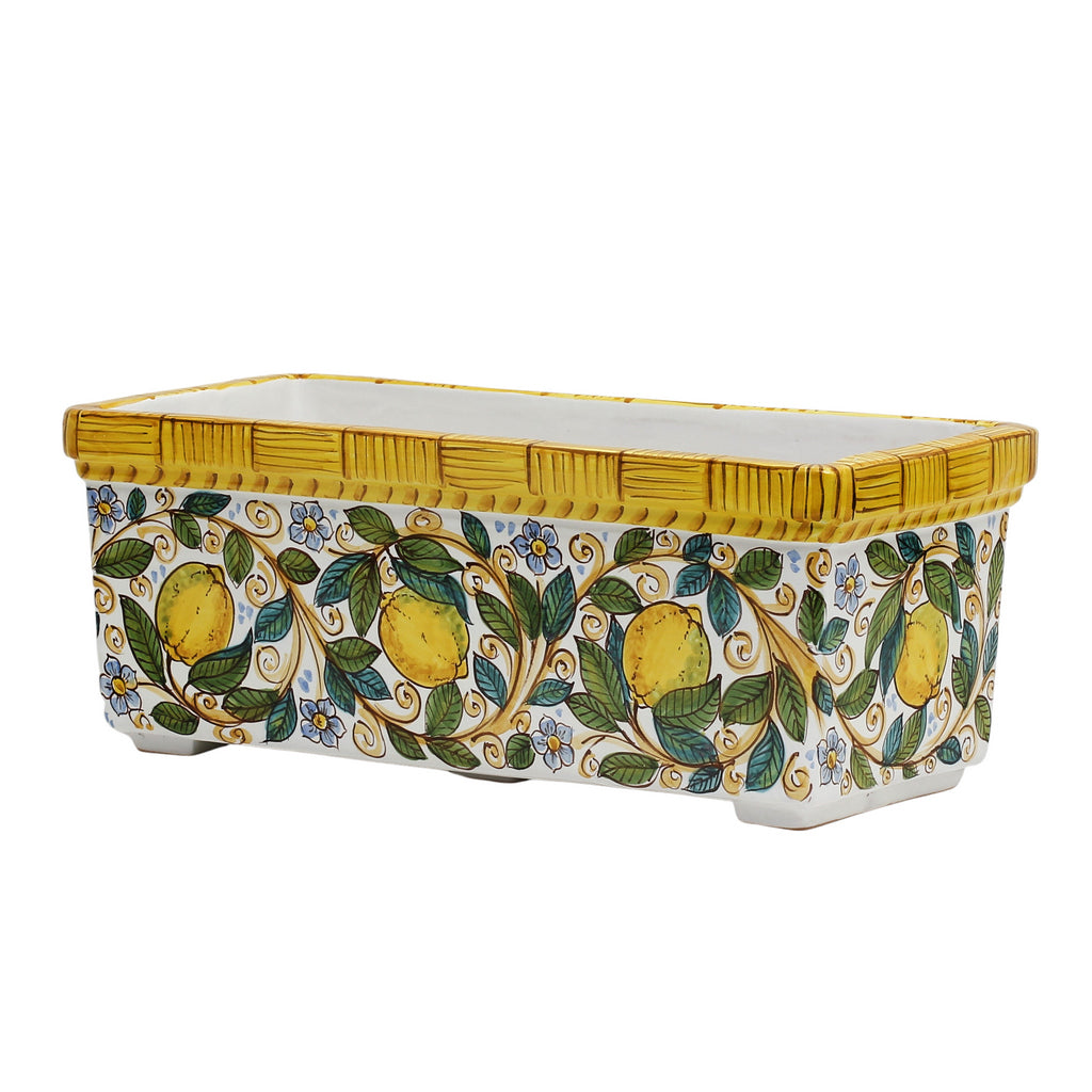 SICILIA: Rectangular Jardiniere from Caltagirone Sicily (Indoor-Outdoor) - Lemon Design - artisticaitalian.com