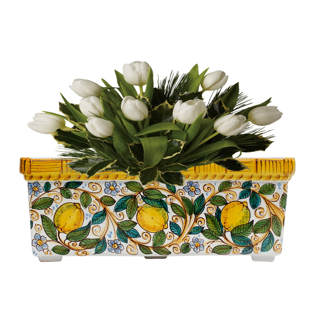 SICILIA: Rectangular Jardiniere from Caltagirone Sicily (Indoor-Outdoor) - Lemon Design - artisticaitalian.com