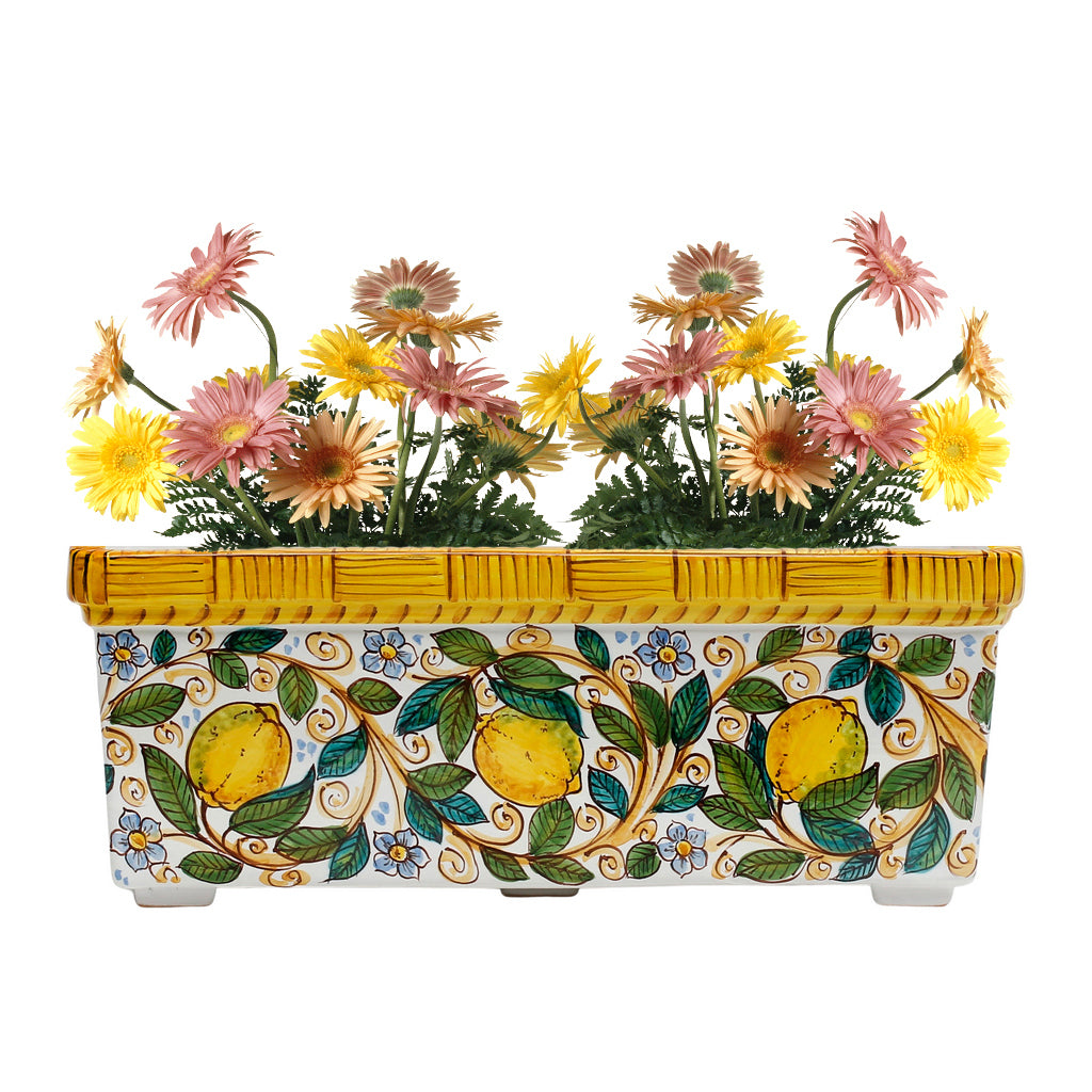 SICILIA: Rectangular Jardiniere from Caltagirone Sicily (Indoor-Outdoor) - Lemon Design - artisticaitalian.com