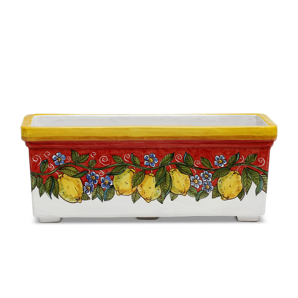 SICILIA: Rectangular Jardiniere from Caltagirone Sicily (Indoor-Outdoor) - RED Lemon Design - artisticaitalian.com