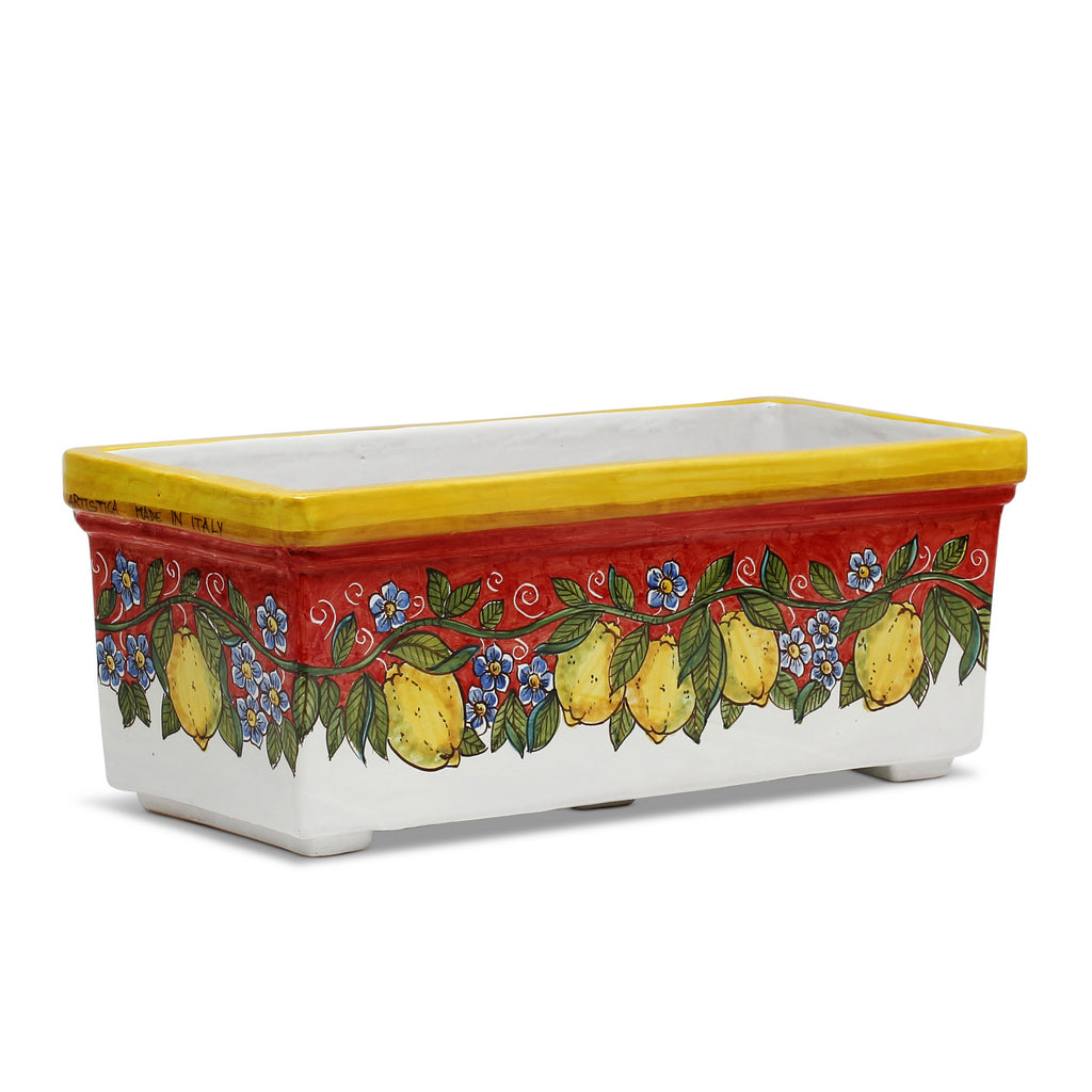 SICILIA: Rectangular Jardiniere from Caltagirone Sicily (Indoor-Outdoor) - RED Lemon Design - artisticaitalian.com