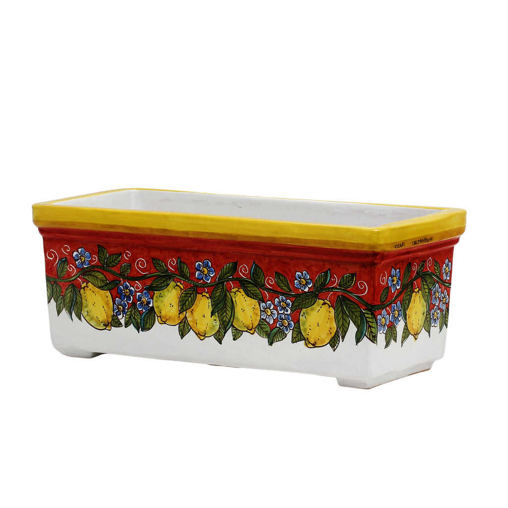 SICILIA: Rectangular Jardiniere from Caltagirone Sicily (Indoor-Outdoor) - RED Lemon Design - artisticaitalian.com