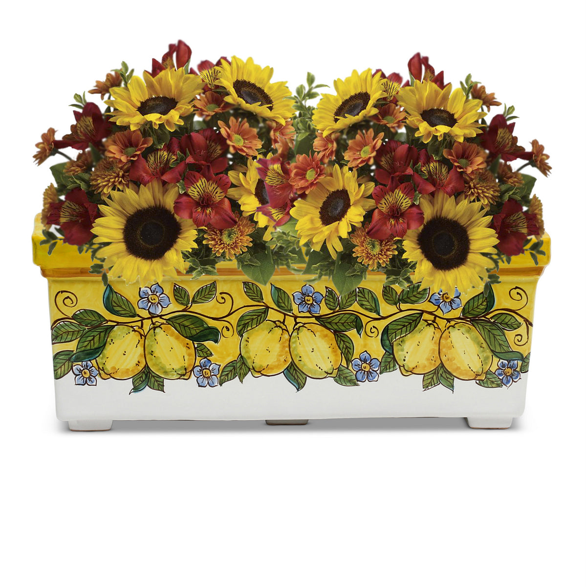 SICILIA: Rectangular Jardiniere from Caltagirone Sicily (Indoor-Outdoor) - YELLOW Lemon Design - artisticaitalian.com